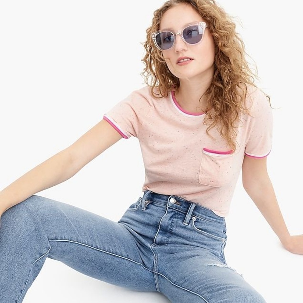 JCrew Pink Ringer Tee Sz XXS